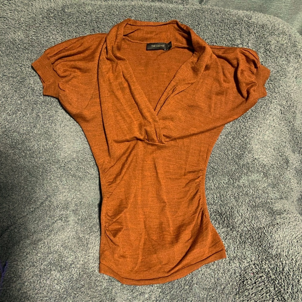 The Limited Merino Wool Blend Orange Rust Short Sleeve Top
